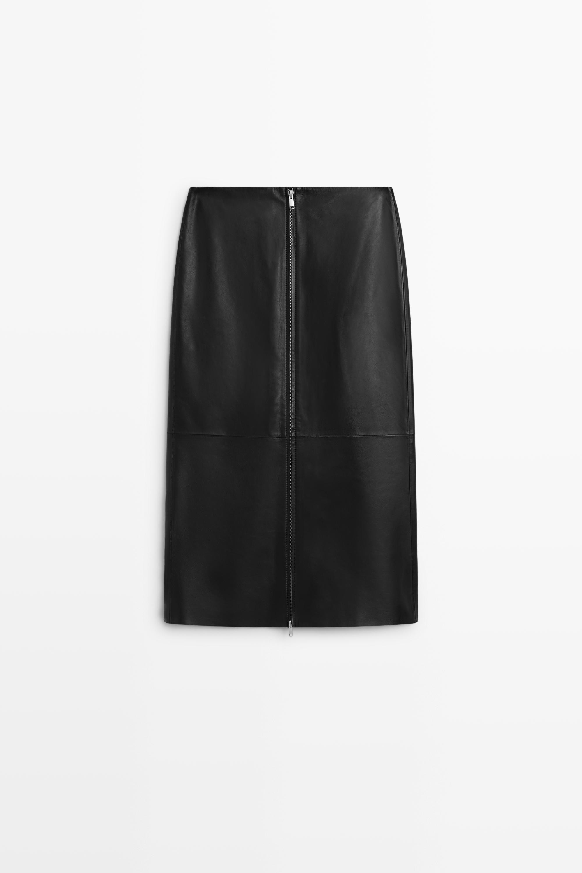 Nappa leather zip-front midi skirt - Black | ZARA United States
