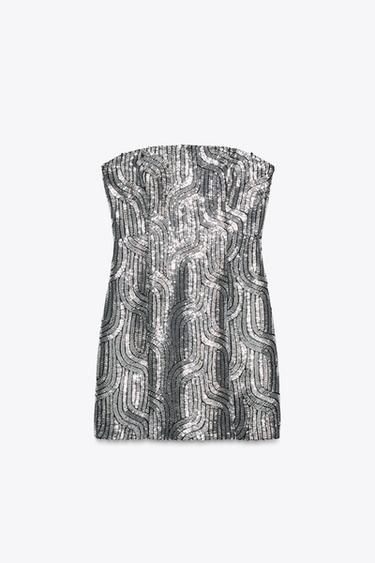 Zara SEQUIN MINI DRESS - Silver - Image 0