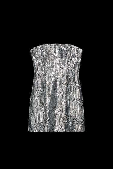 Zara SEQUIN MINI DRESS - Silver - Image 0