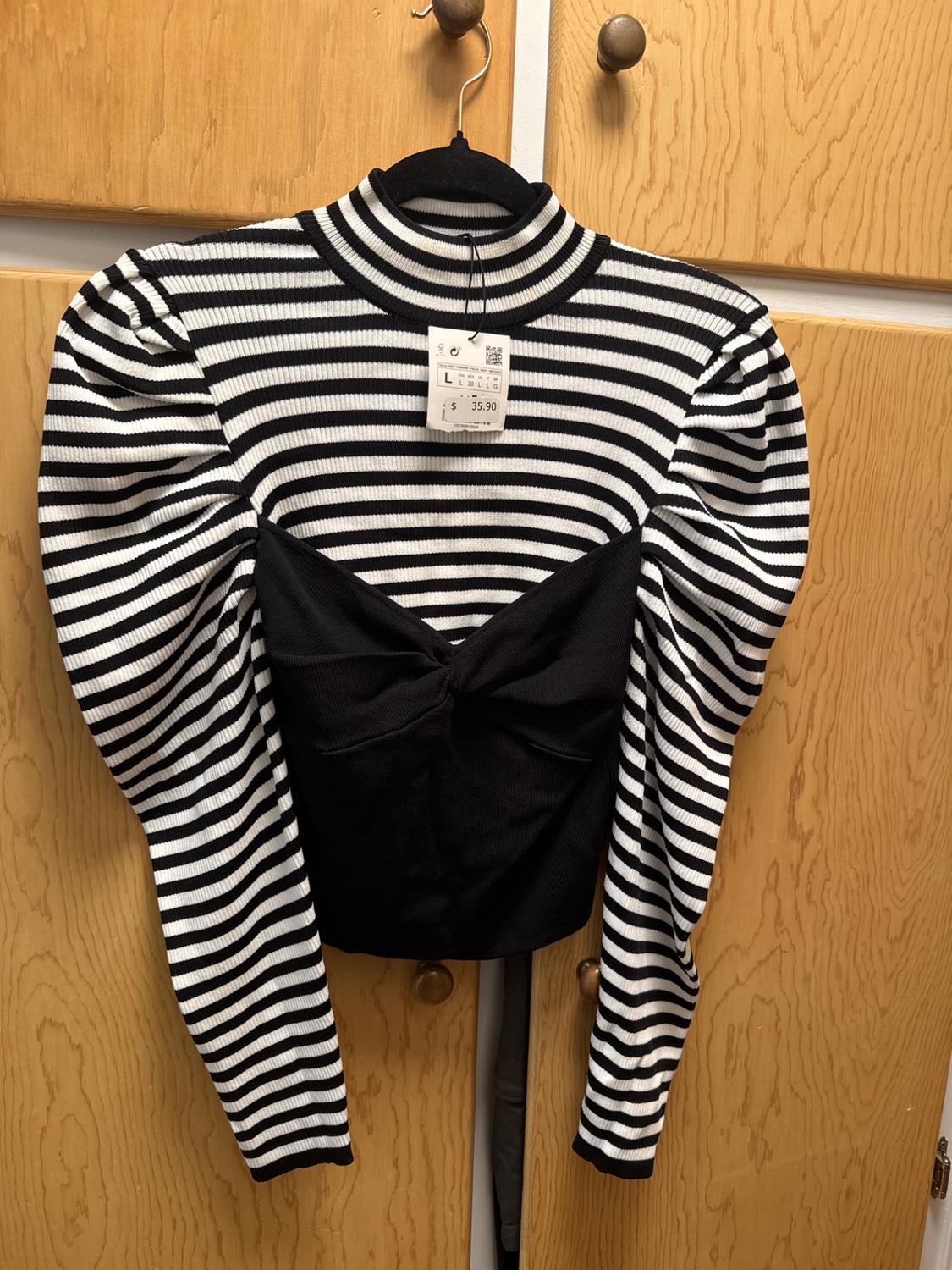 STRIPED CROPPED SHIRT WITH PUFFED LONG SLEEVE - Image 2
