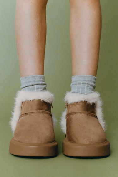 Zaras BOOTS MED FUSKPÄLS - Brun