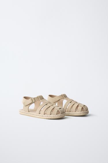 LEATHER AND JUTE CAGE SANDALS - Sand Brown by Zara - Image 1
