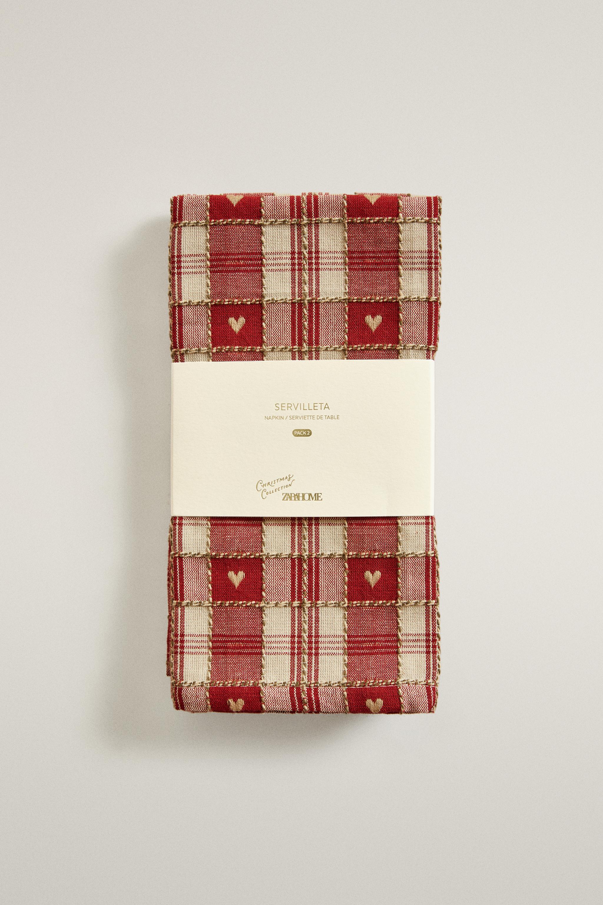 CHRISTMAS CHECK AND HEART COTTON NAPKINS (PACK OF 2)