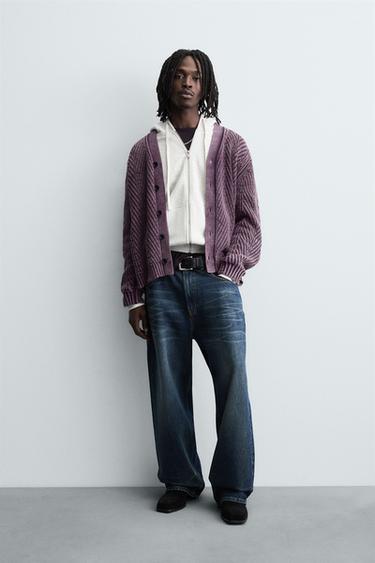DISTRESSED EFFECT TEXTURED CARDIGAN - Lilac by Zara
