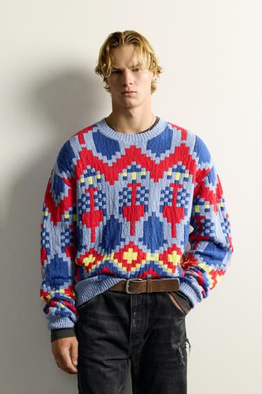 JERSEY RELAXED FIT JACQUARD GEOMÉTRICO - Azul claro de Zara