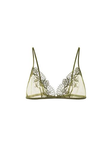 TRIANGLE DOTTED MESH LACE BRALETTE - Green by Zara