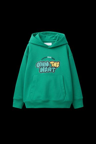 Zara GRAFFITI PRINT HOODED SWEATSHIRT - Green - Image 0
