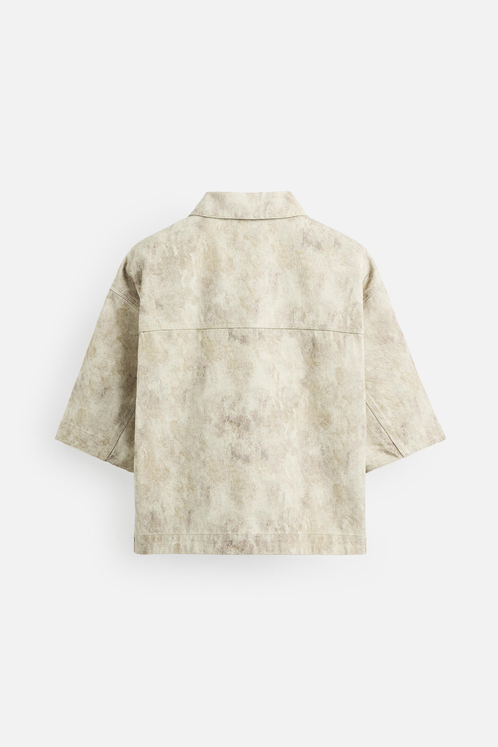 【ZARA】アブストラクトプリント柄シャツジャケット3918/427/710 アブストラクトプリント柄シャツジャケット - ベージュ | ZARA