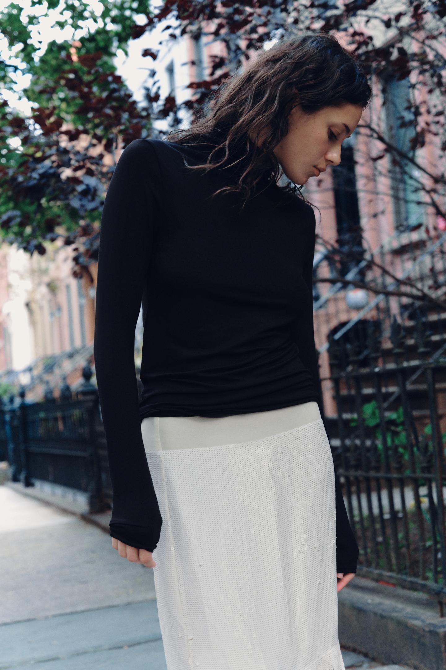 Женская футболка Zara Solid Viscose Blend, цвет: Чёрный — фото 2