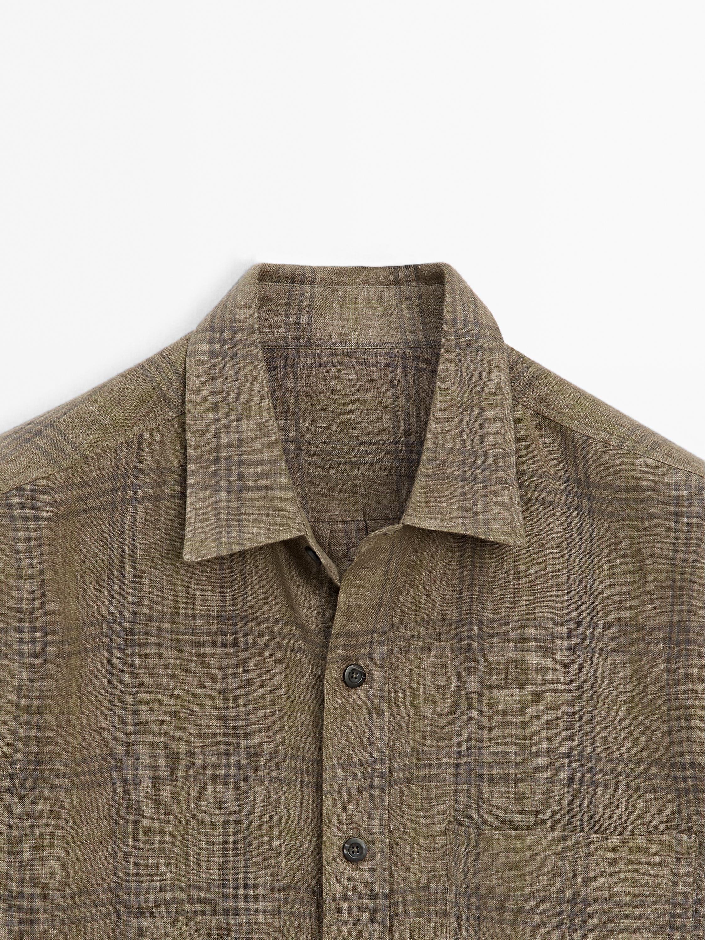 Regular fit linen check shirt