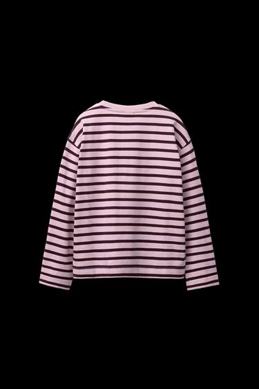 GESTREIFTES T-SHIRT MIT HERZFLECKEN - Rosa von Zara