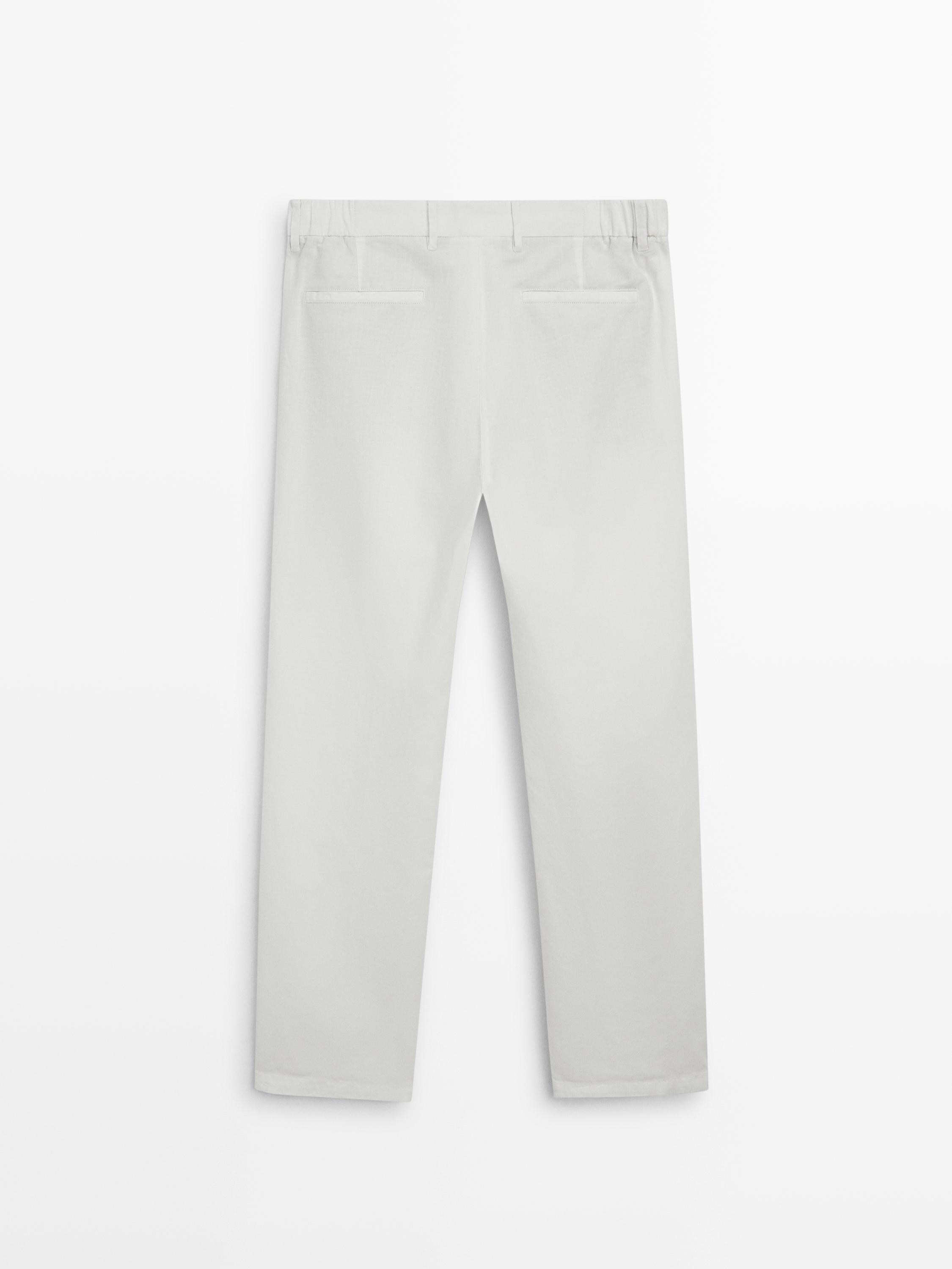 Linen blend tapered fit trousers