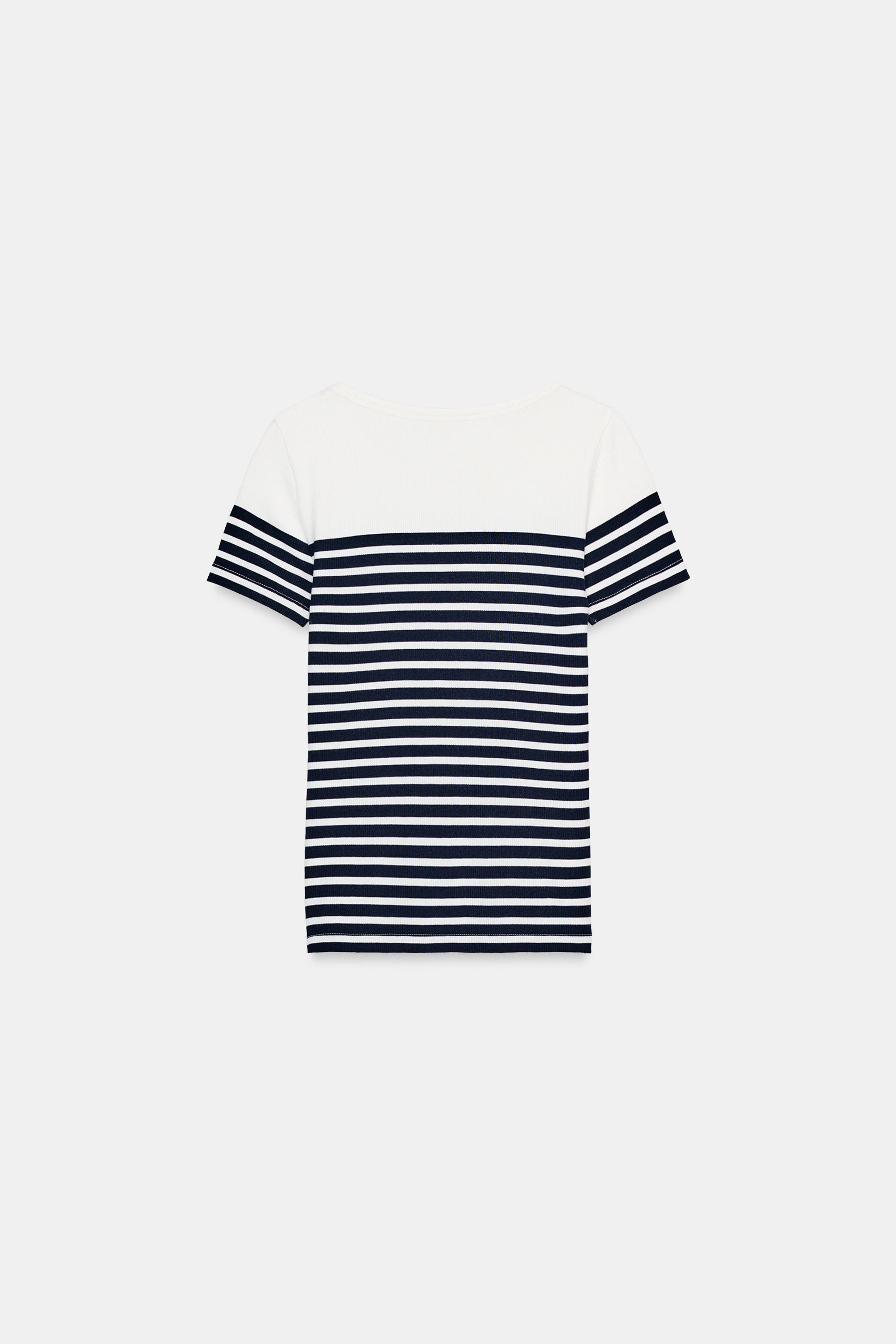 KISA KOLLU ÇİZGİLİ T-SHIRT - Görsel 7