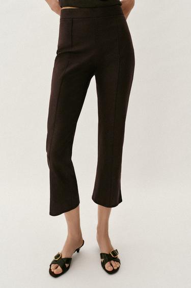 LINEN BLEND MINI FLARE TROUSERS - Dark brown by Zara