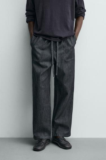 Zara 休閒版慢跑牛仔褲 - 海藍色