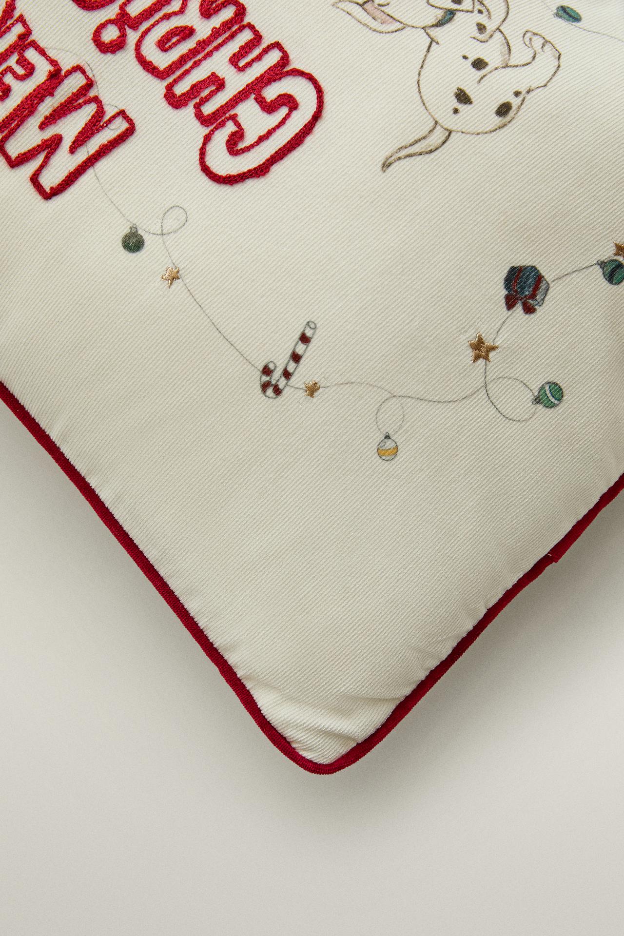 KIDS' 101 DALMATIANS ©DISNEY CHRISTMAS CORDUROY CUSHION — Ecru