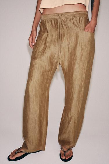 PANTALON EN MÉLANGE DE LIN ZW COLLECTION - Camel moyen de Zara - Image 4