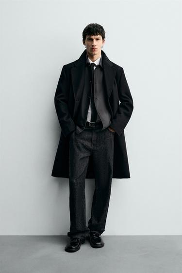 ABRIGO CRUZADO CON LANA - Negro de Zara - Imagen 0