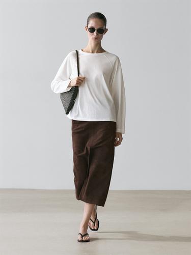 Zara 100% cotton long sleeve T-shirt - Oyster-white - Image 0