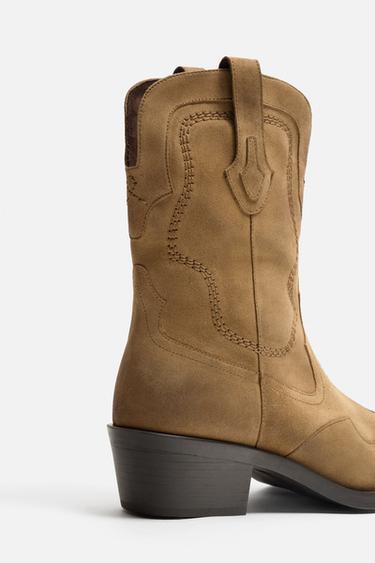 LEATHER COWBOY BOOTS - Beige by Zara - Image 2