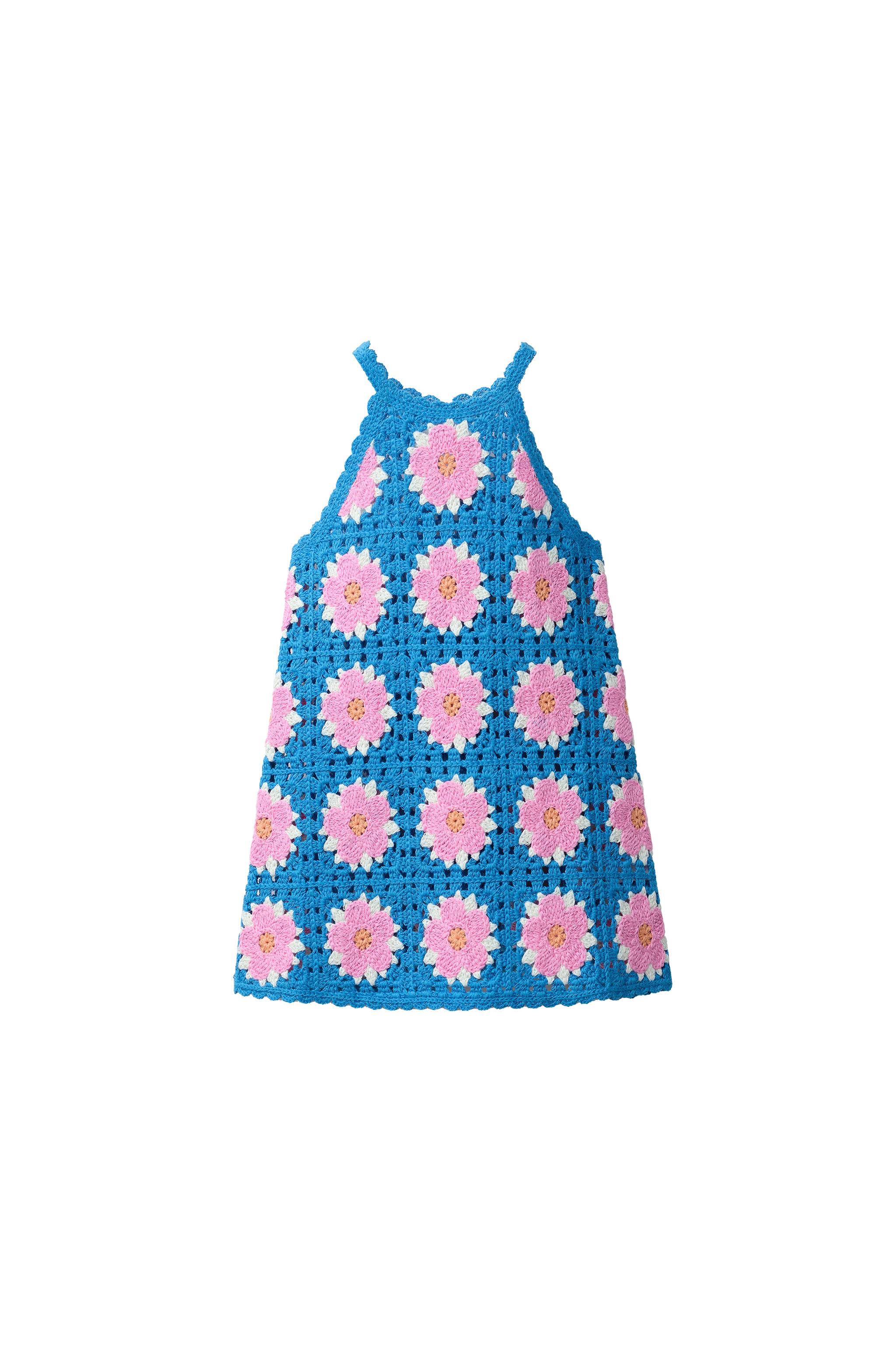 CROCHET KNIT FLORAL DRESS - Electric blue | ZARA United States CROCHET KNIT FLORAL DRESS - Electric blue | ZARA United States