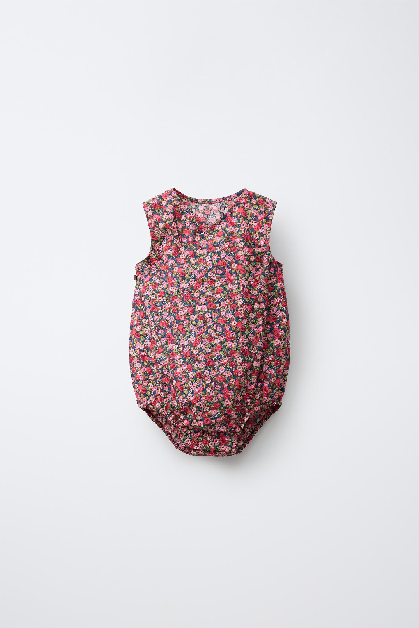 Детский комбинезон Zara Floral Print Romper Made with Liberty Fabric, цвет: Розовый — фото 1