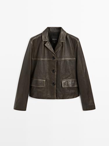 Zara Nappa leather jacket with lapel collar - Green