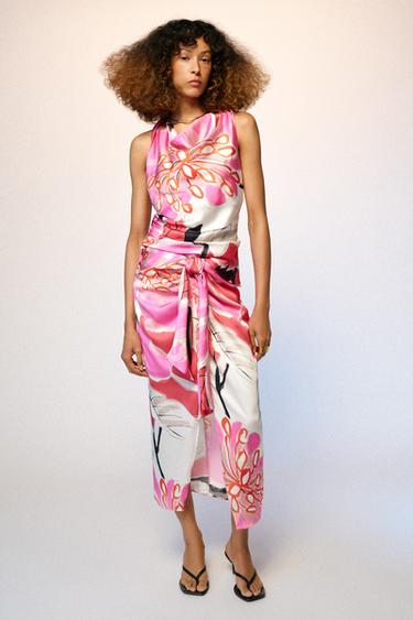 PRINTED MIDI SKIRT WITH KNOT - Multicoloured by Zara