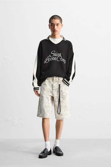 RETRO FOOTBALL TEXTURED SWEATSHIRT - Black by Zara