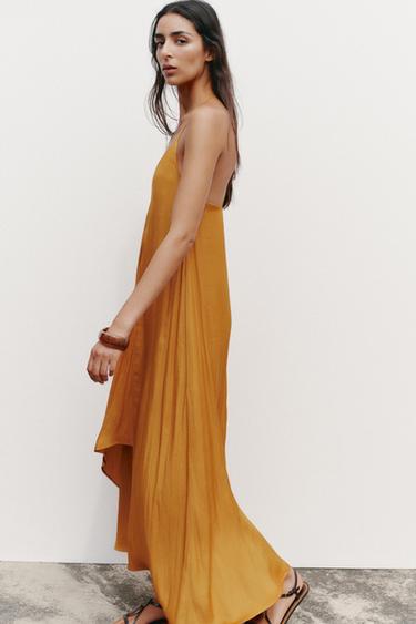 SATIN MIDI DRESS WITH DETAIL - Oranges by Zara