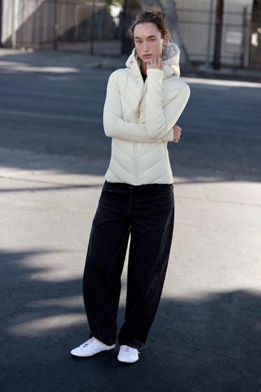 HOODED CONTRAST PUFFER JACKET - Ecru by Zara