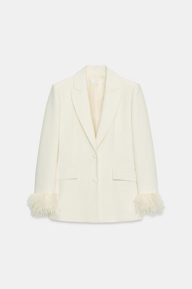 BLAZER WITH FEATHER CUFFS - Mid-ecru by Zara