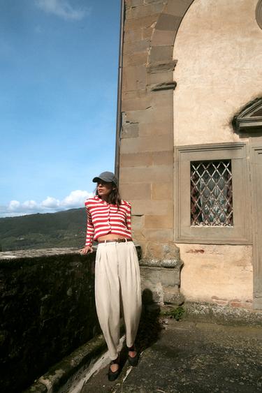 PANTALON CEINTURE EN MÉLANGE DE COTON - Sable de Zara - Image 0