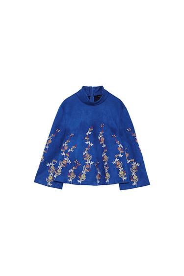 EMBROIDERED FAUX SUEDE TOP