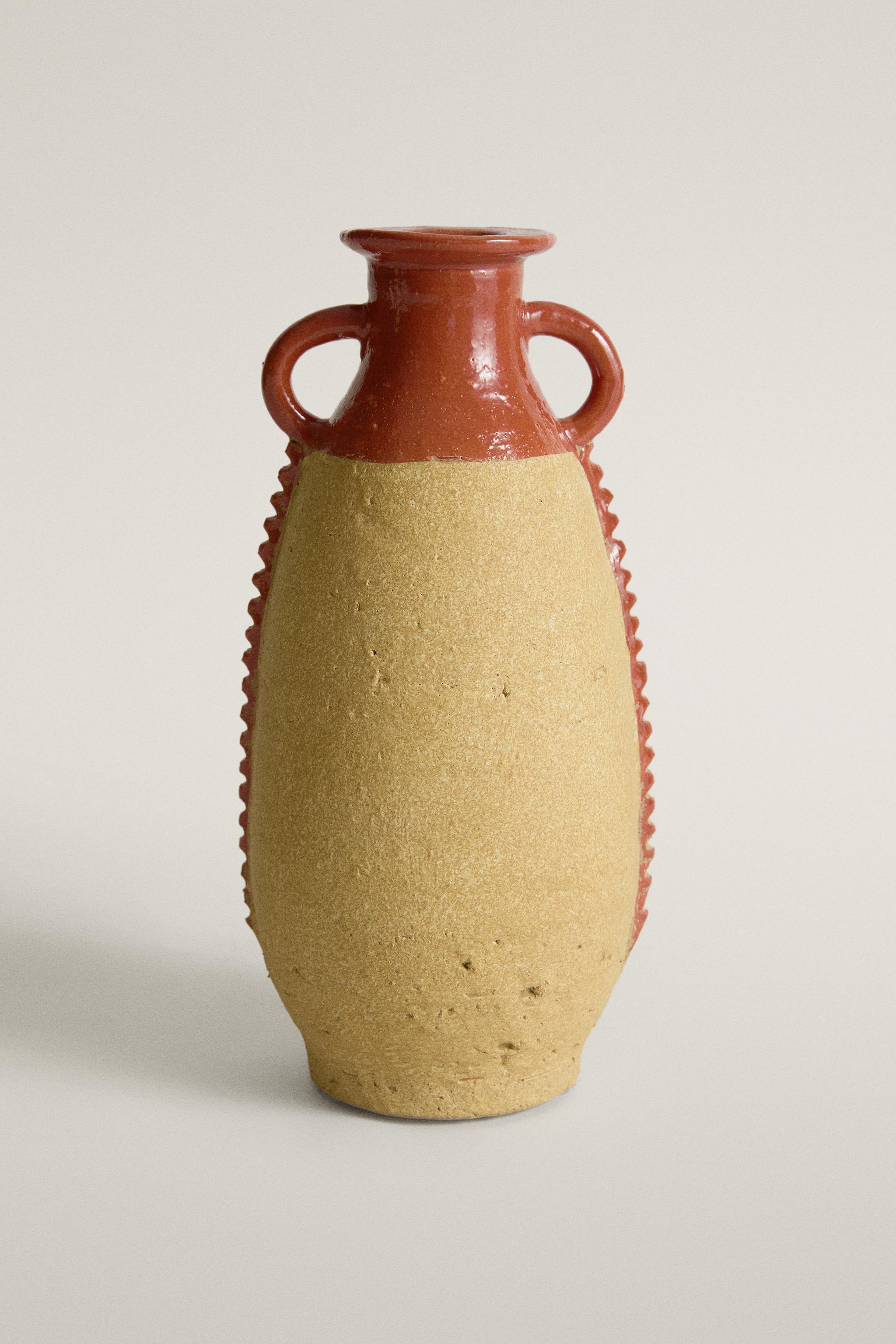 DECORATIVE TERRACOTTA VASE WITH HANDLES