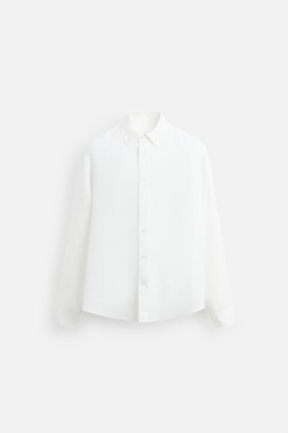 zara white 100% linen button shirt cropped wide ,,, L ...