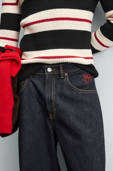 Zara EMBROIDERED CUPID BALLOON FIT JEANS - Blue