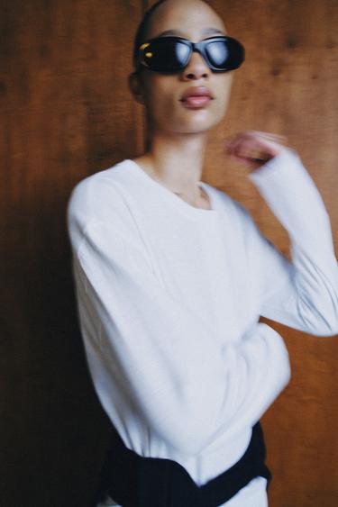 HENLEY T-SHIRT WITH LINEN BLEND - White by Zara