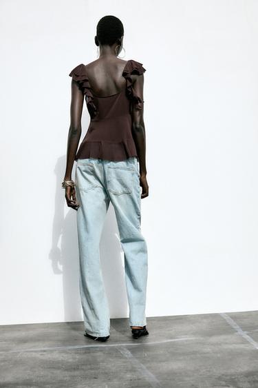 TOP À BRETELLES ET VOLANTS - Marron foncé de Zara - Image 3
