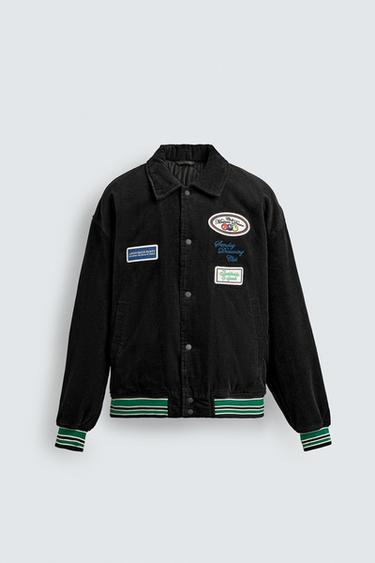 CORDUROY JACKET WITH EMBROIDERED PATCHES - Black by Zara