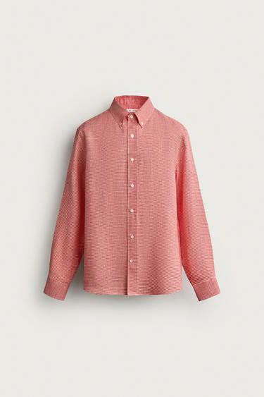 CAMISA REGULAR FIT CUADROS 100% LINO - Rojo de Zara
