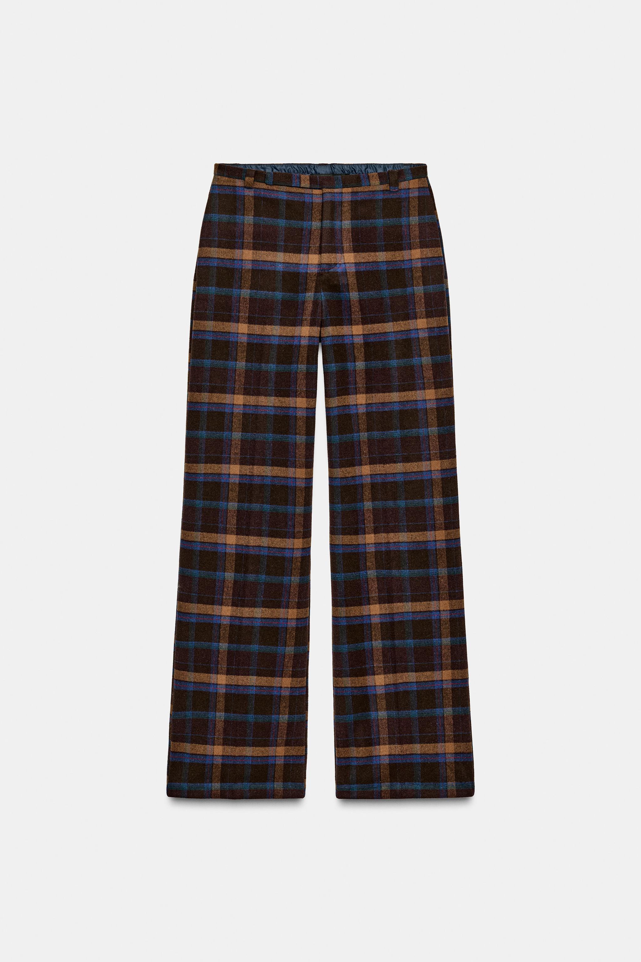 PLAID WOOL BLEND PANTS