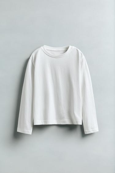 PLAIN LONG SLEEVE T-SHIRT - White by Zara - Image 4