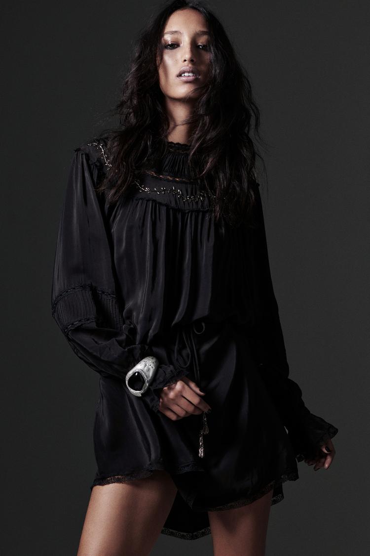 VESTIDO CORTO BORDADOS ZW COLLECTION Negro ZARA Chile