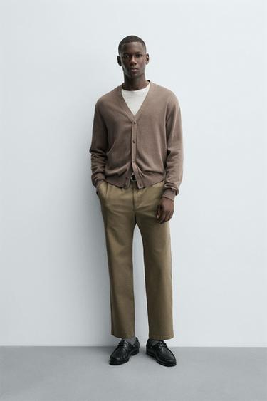 STRAIGHT-LEG TWILL TROUSERS - Dark khaki by Zara - Image 0