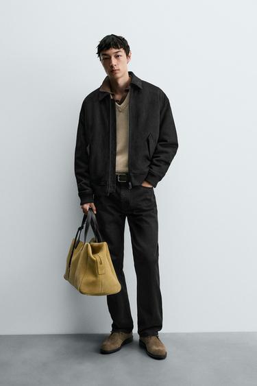 JAKET EMPUK SUEDE IMITASI - Hitam dari Zara