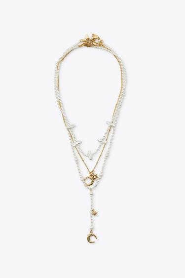 3 PACK OF PEARL SUN AND MOON NECKLACES - 109 by Zara