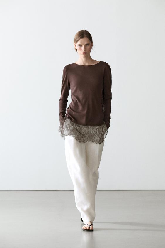 Long sleeve T-shirt with lace detail from Zara - $90