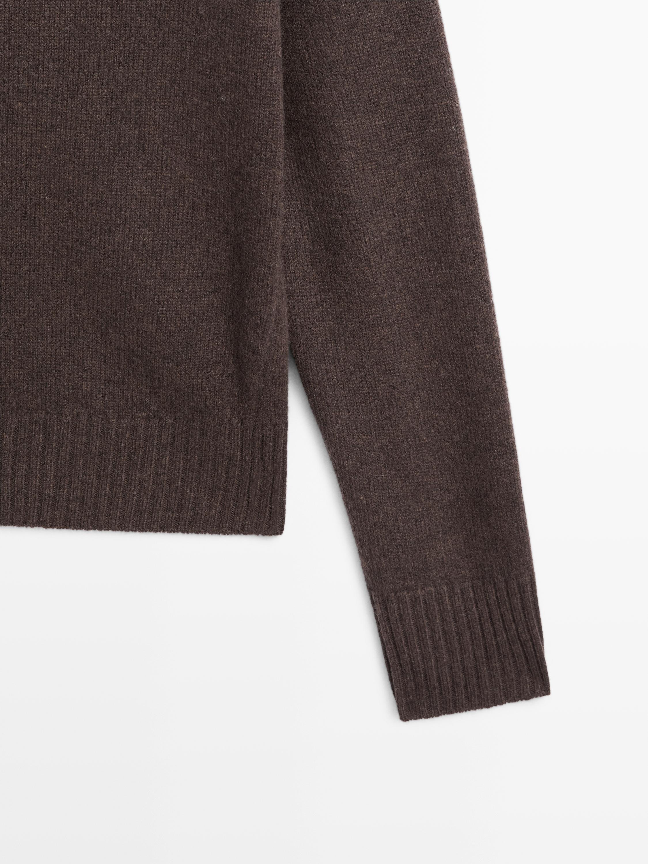 Wool high neck knit cardigan