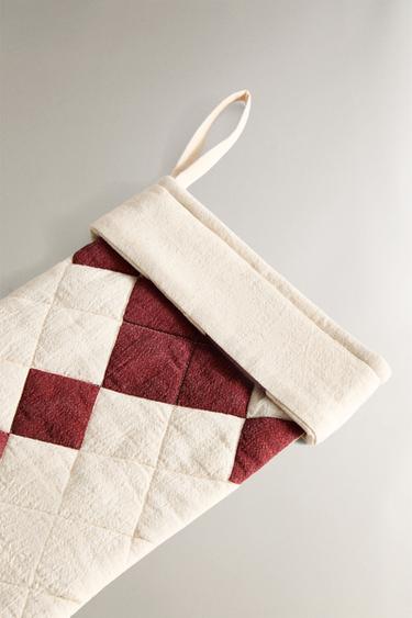 CHRISTMAS PATCHWORK STOCKING DECORATION - Light beige by Zara - Image 2